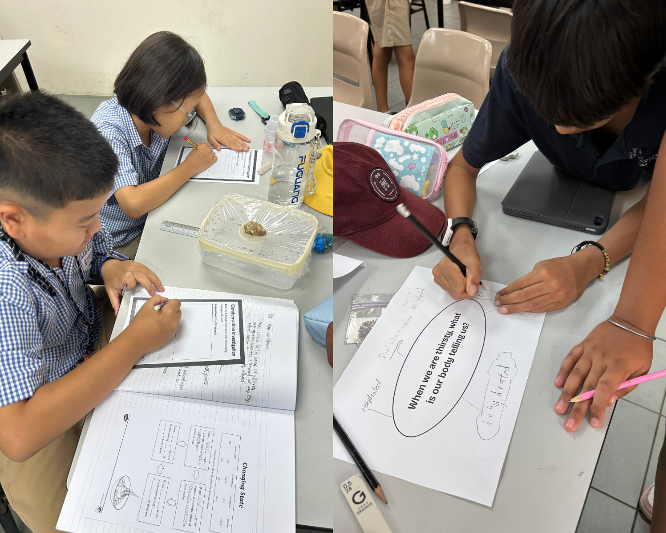 Students building a working model to recycle water
